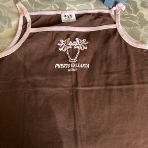 Puerto Vallarta Brown Tank with Pink Straps, Never Worn